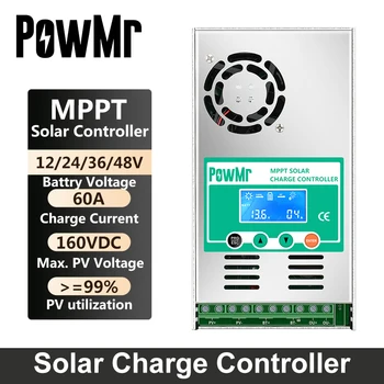 PowMr 60A MPPT Solárny Regulátor Nabíjania Nabíjanie 12V 24V 36V 48V Auto Batérie, LCD Displej Solárne nabíjanie Regulátor Max 190VDC Solárne