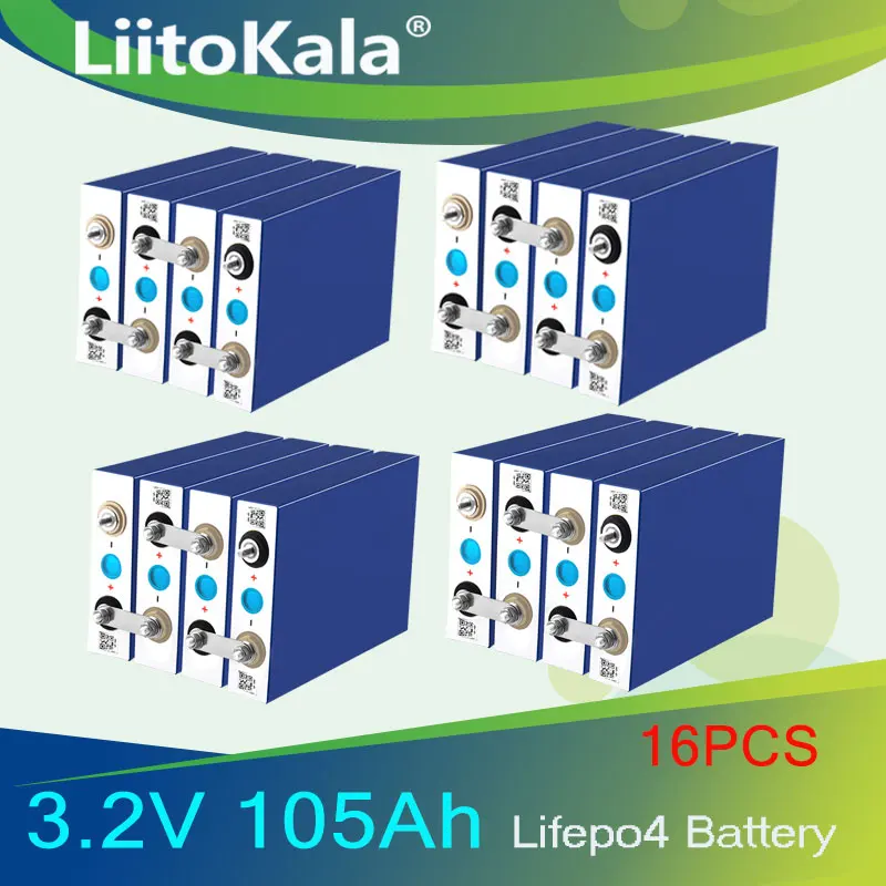 16PCS LiitoKala 3.2 V 105Ah LiFePO4 batérie môžu tvoriť 12V batérie Lítium-železo phospha Môže urobiť Loď batérie, auto batteriy